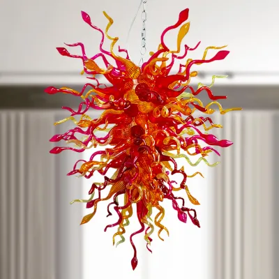 Hand Blown Glass Chandelier Chihuly Style Chandelier For Sale (Amber And Red) 01