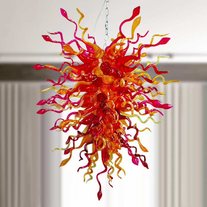 Hand Blown Glass Chandelier Chihuly Style Chandelier For Sale (Amber And Red)