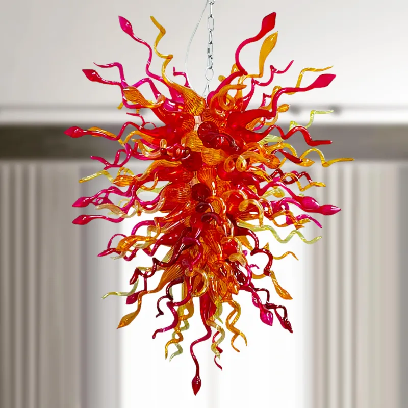 Hand Blown Glass Chandelier Chihuly Style Chandelier For Sale (Amber And Red)