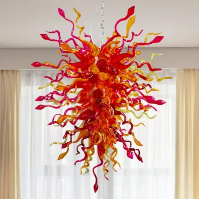 Hand Blown Glass Chandelier Chihuly Style Chandelier For Sale (Amber And Red) 02