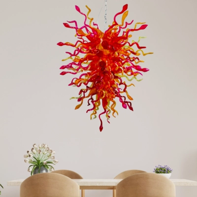 Hand Blown Glass Chandelier Chihuly Style Chandelier For Sale (Amber And Red) 02