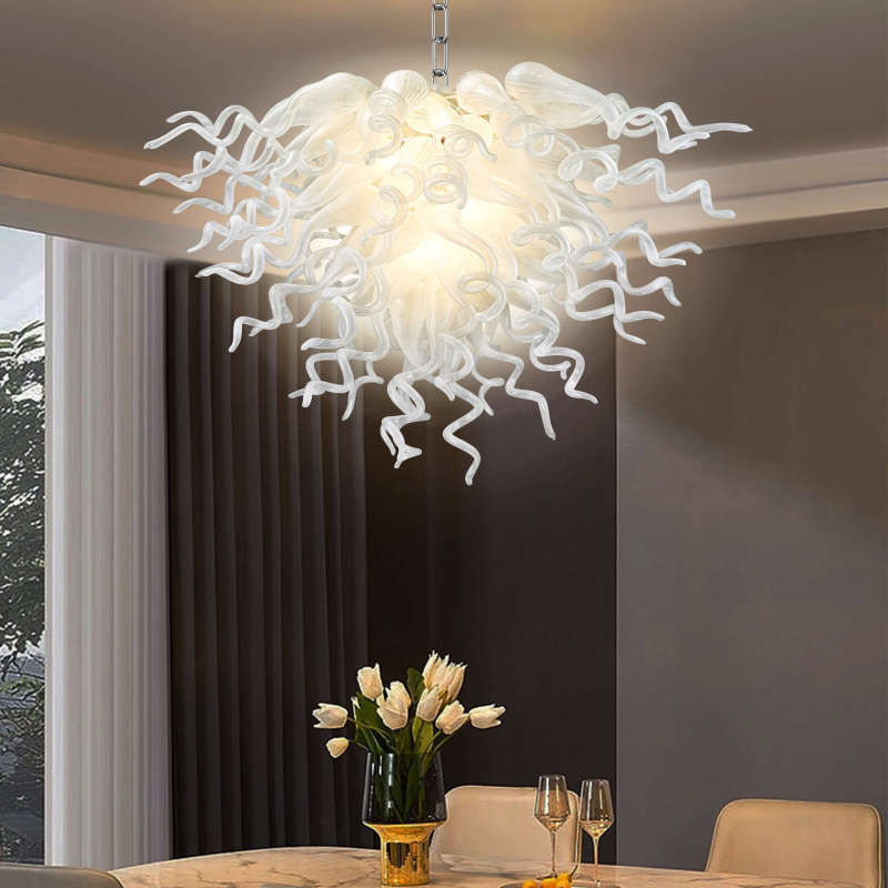 Chihuly Style Chandelier Blown Glass Light Fixtures (Clear White) 