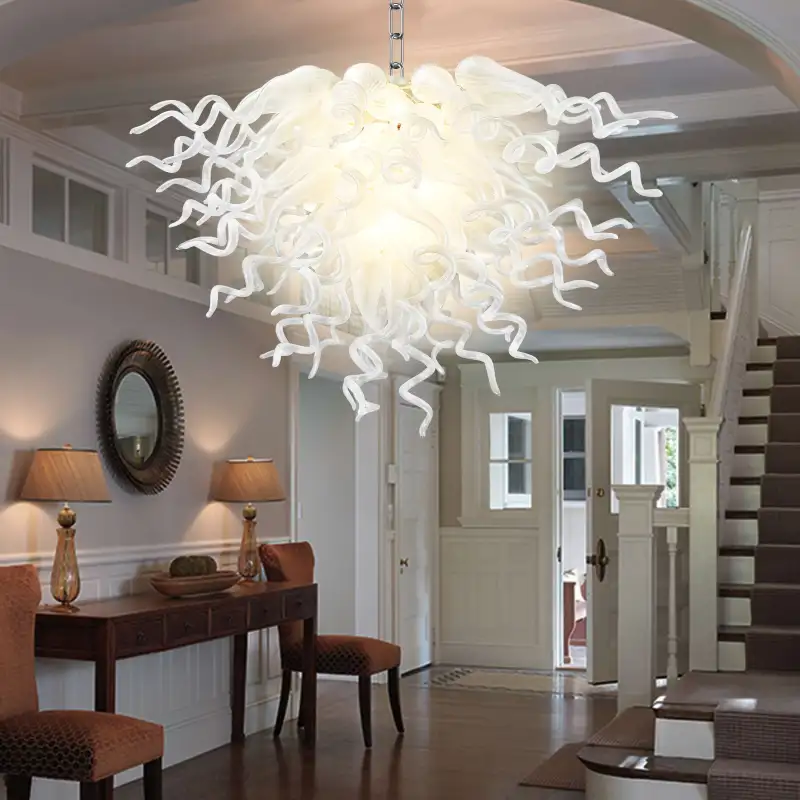 Chihuly Style Chandelier Blown Glass Light Fixtures (Clear White) 