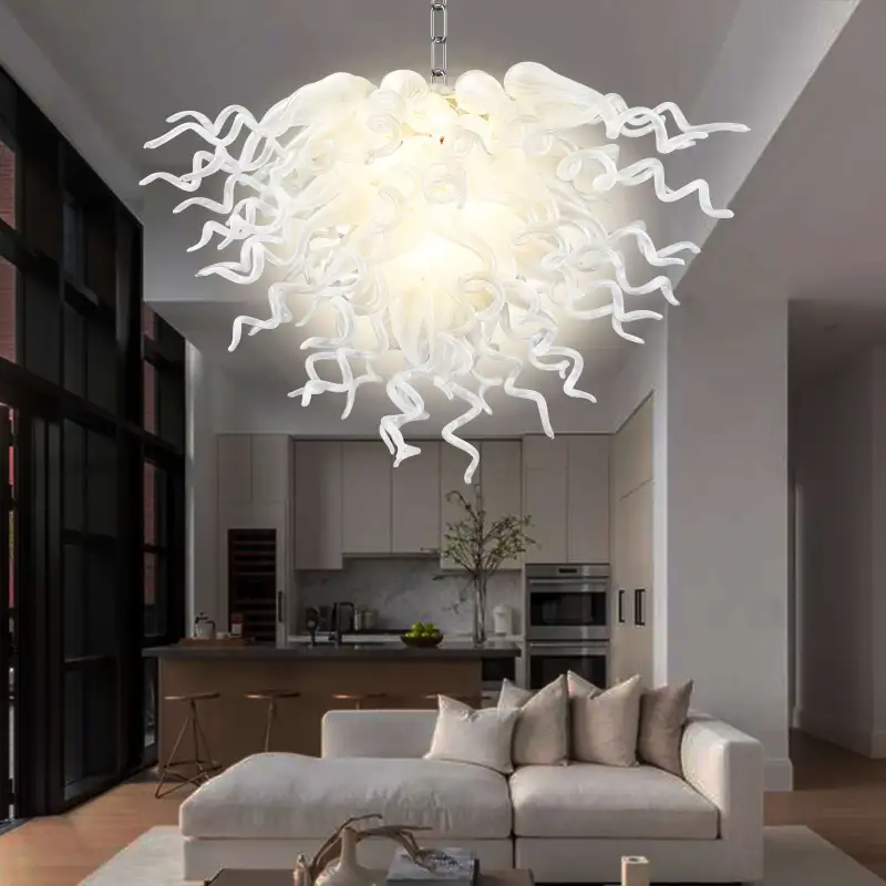 Chihuly Style Chandelier Blown Glass Light Fixtures (Clear White) 