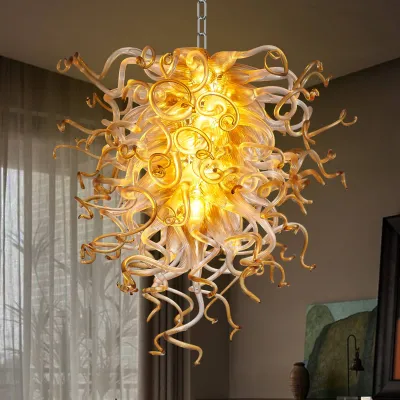 Murano Glass Light Pendant  Chihuly Style Chandelier (Amber With Clear) 01