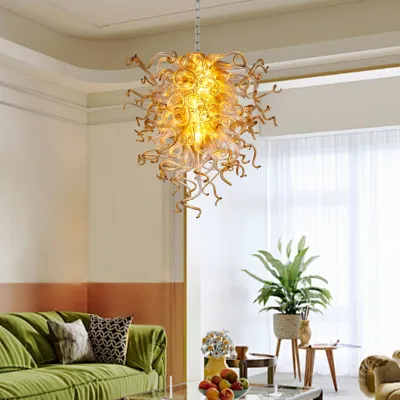 Murano Glass Light Pendant  Chihuly Style Chandelier (Amber With Clear) 02