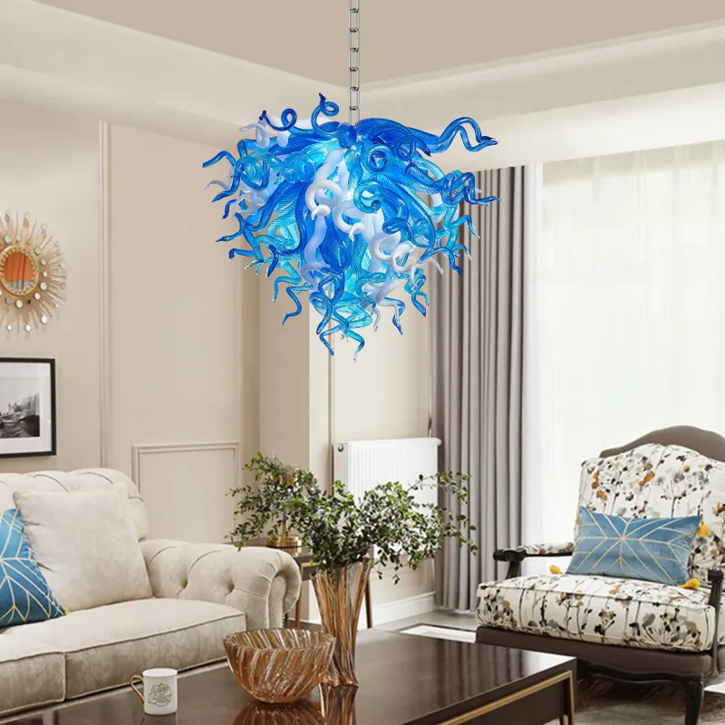 Chihuly Style Chandelier Murano Glass Light Pendant (Blue And White Color)