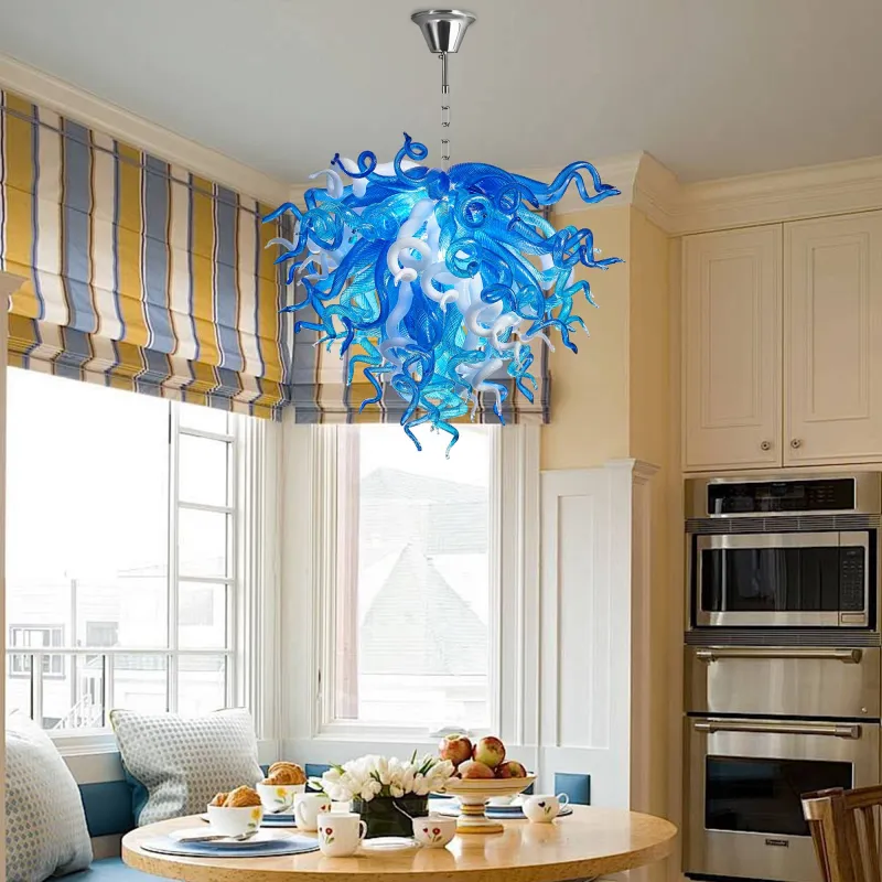 Chihuly Style Chandelier Murano Glass Light Pendant (Blue And White Color)