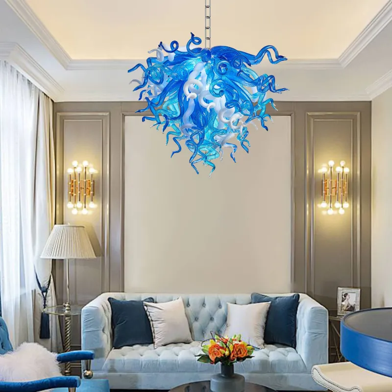 Chihuly Style Chandelier Murano Glass Light Pendant (Blue And White Color)