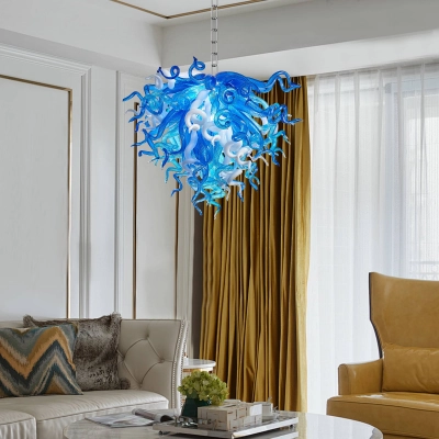 Chihuly Style Chandelier Murano Glass Light Pendant (Blue And White Color) 02