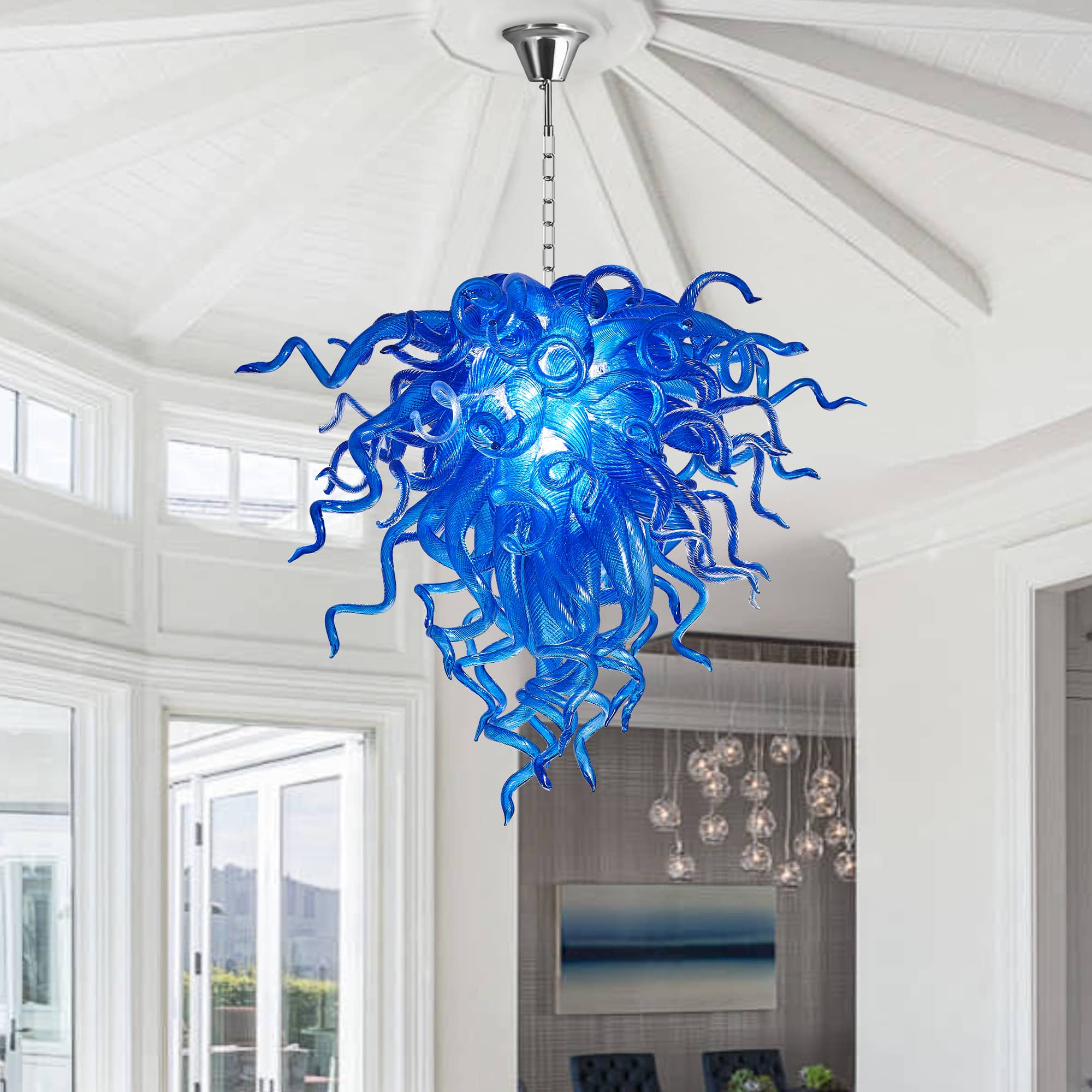 Murano Glass Light Pendant Chihuly Style Chandelier (Blue)