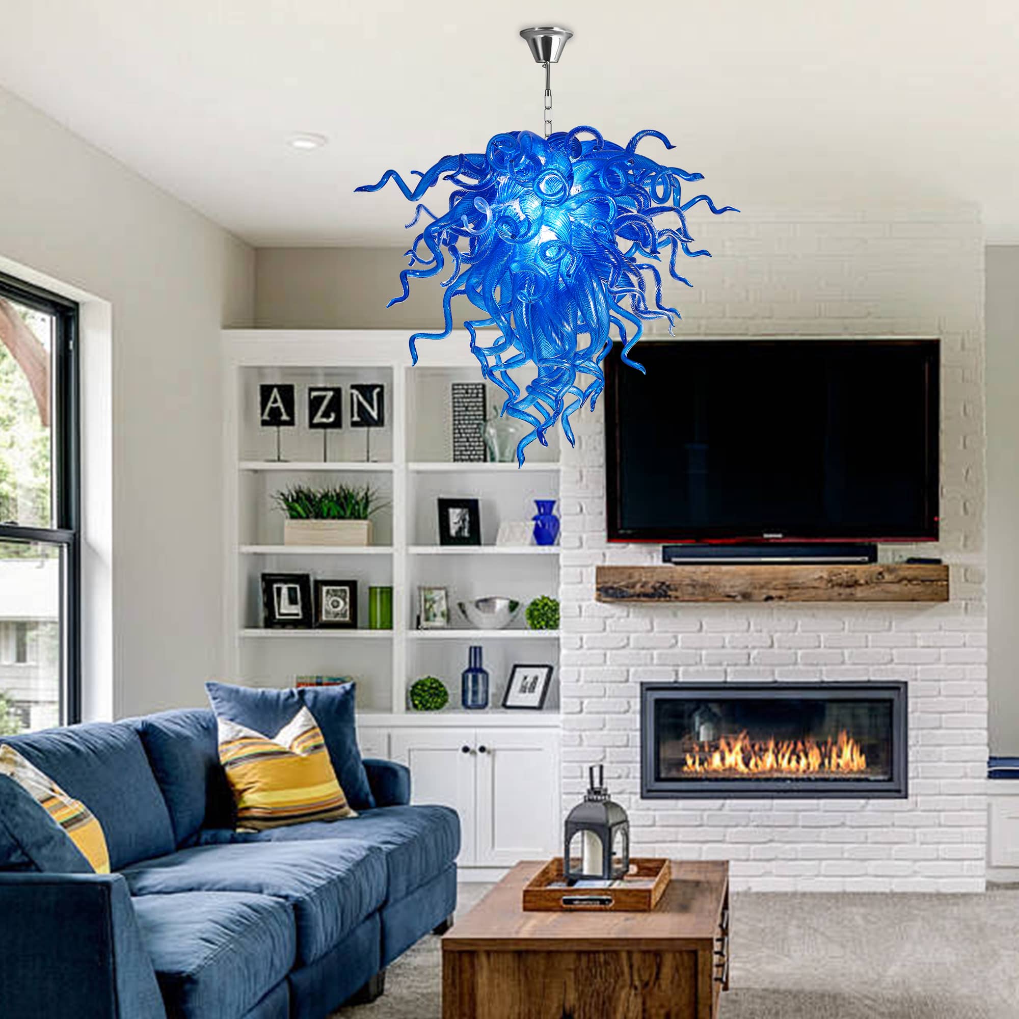 Murano Glass Light Pendant Chihuly Style Chandelier (Blue)