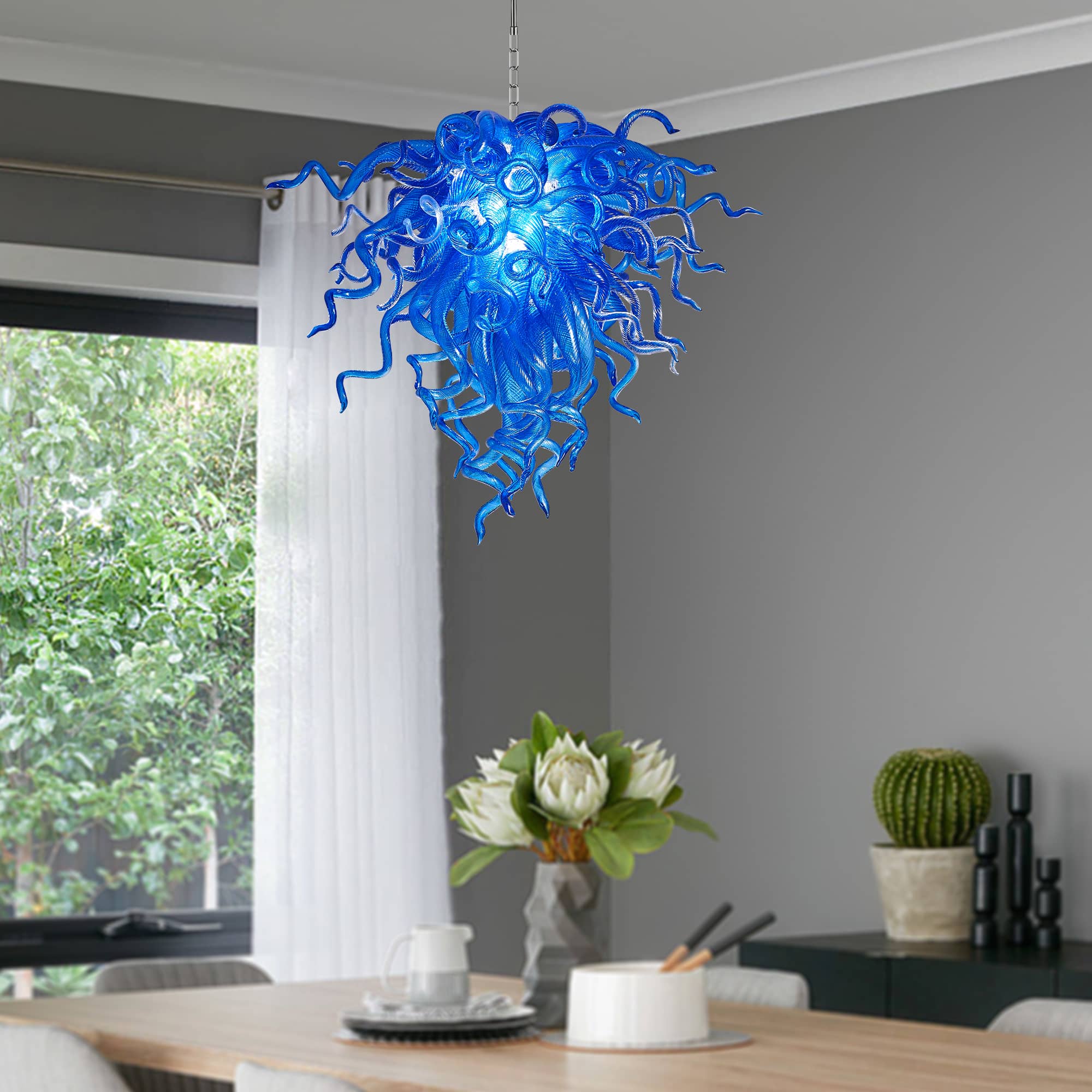 Murano Glass Light Pendant Chihuly Style Chandelier (Blue)