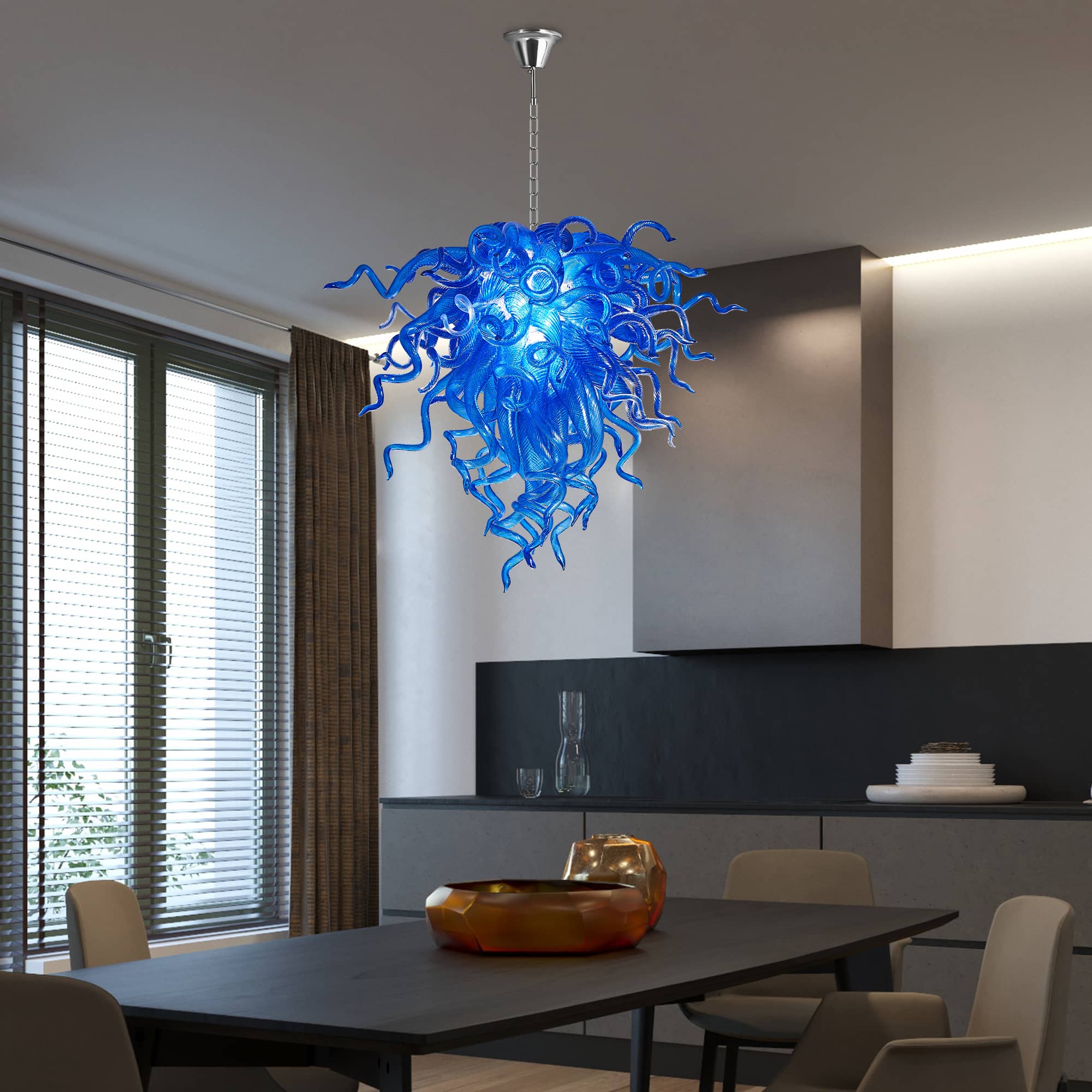 Murano Glass Light Pendant Chihuly Style Chandelier (Blue)