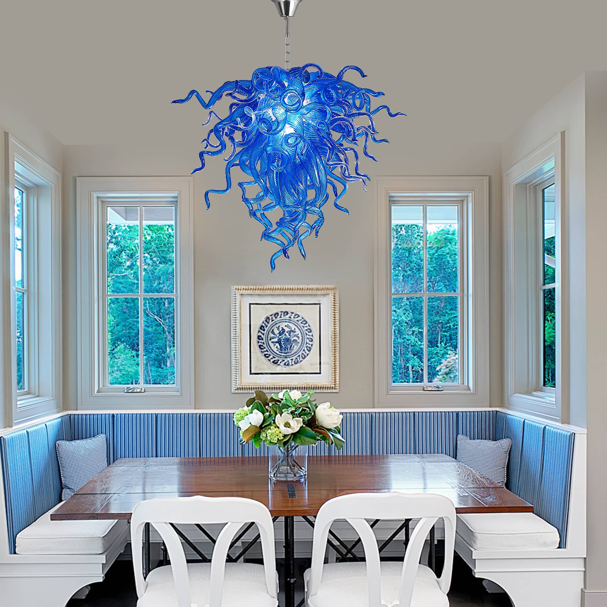 Murano Glass Light Pendant Chihuly Style Chandelier (Blue)