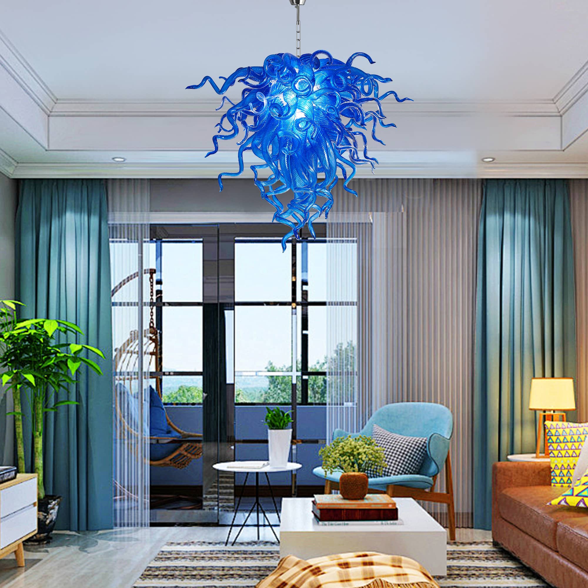 Murano Glass Light Pendant Chihuly Style Chandelier (Blue)