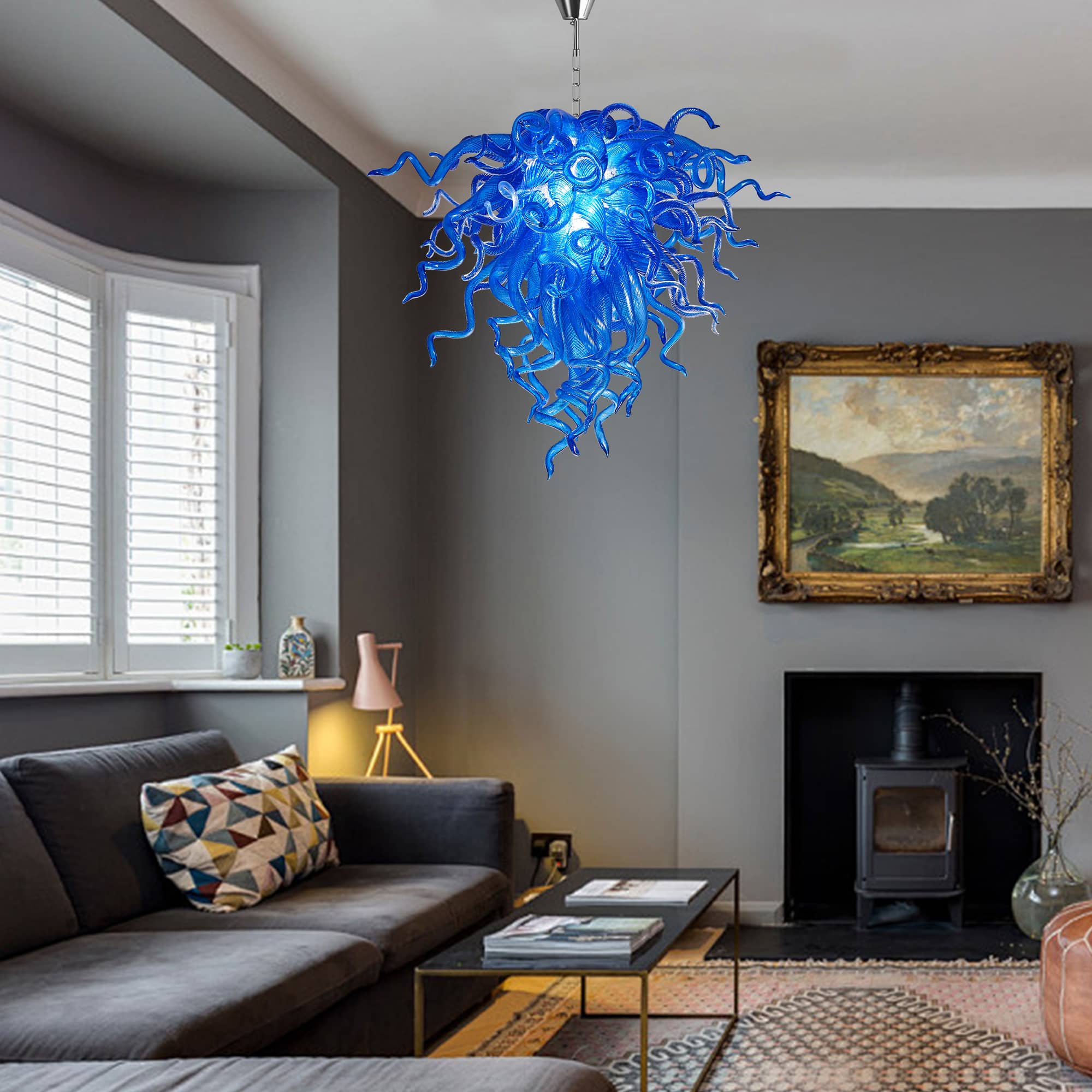 Murano Glass Light Pendant Chihuly Style Chandelier (Blue)