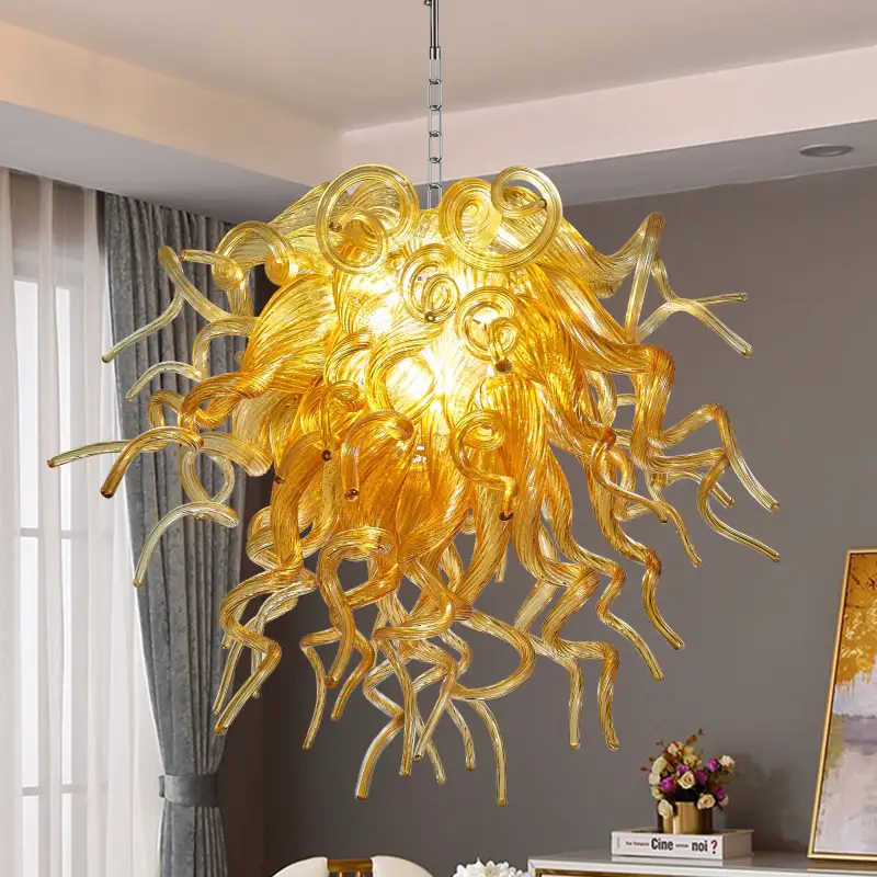 Murano Glass Light Pendant Chihuly Style Chandelier (Gold)