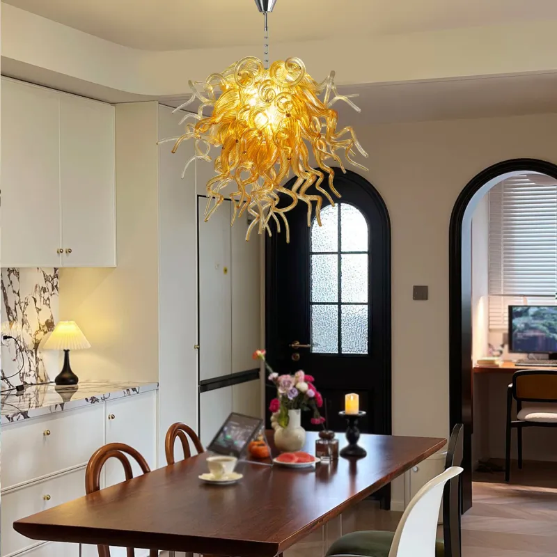 Murano Glass Light Pendant Chihuly Style Chandelier (Gold)