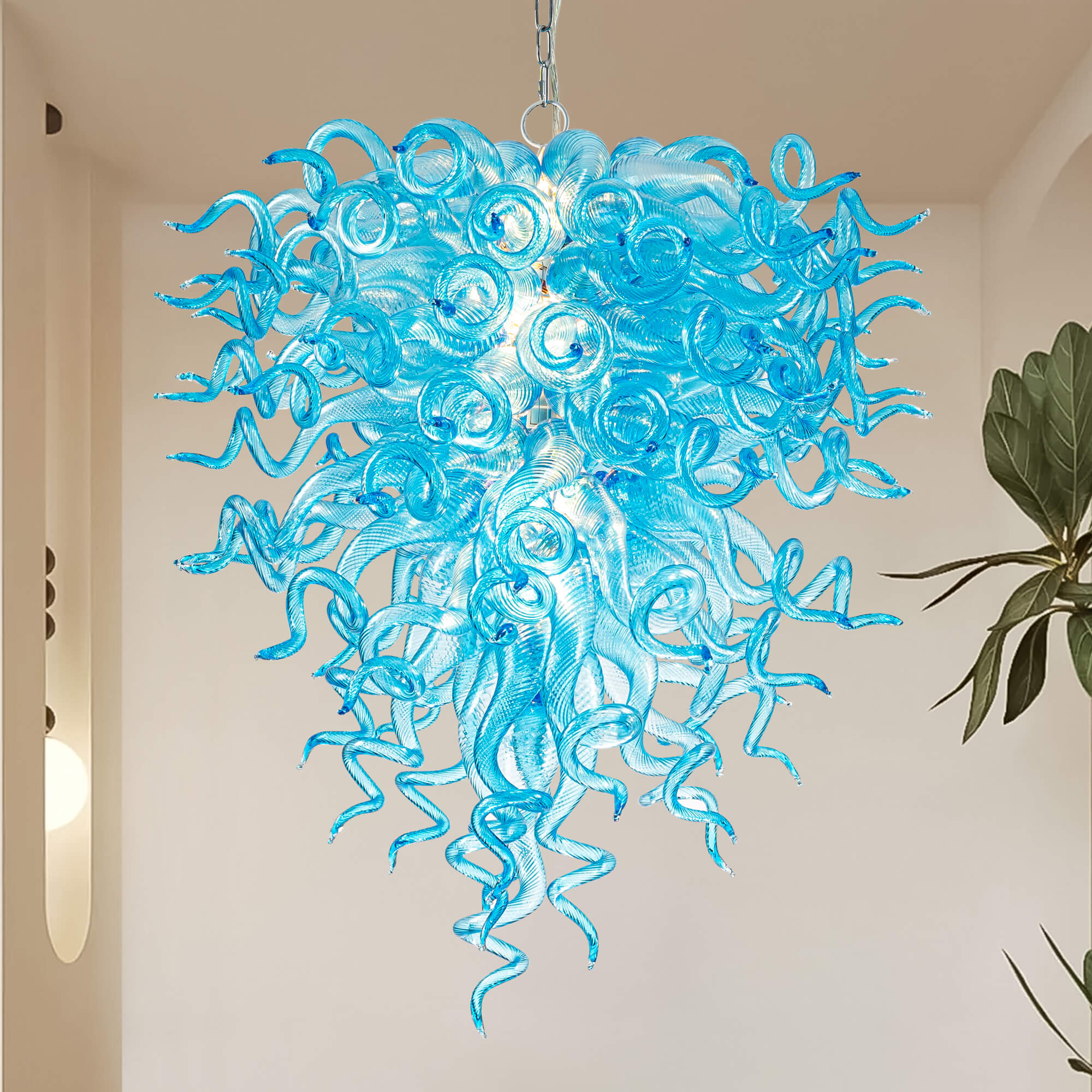 Murano Glass Light Pendant Chihuly Style Chandelier (Light Blue)