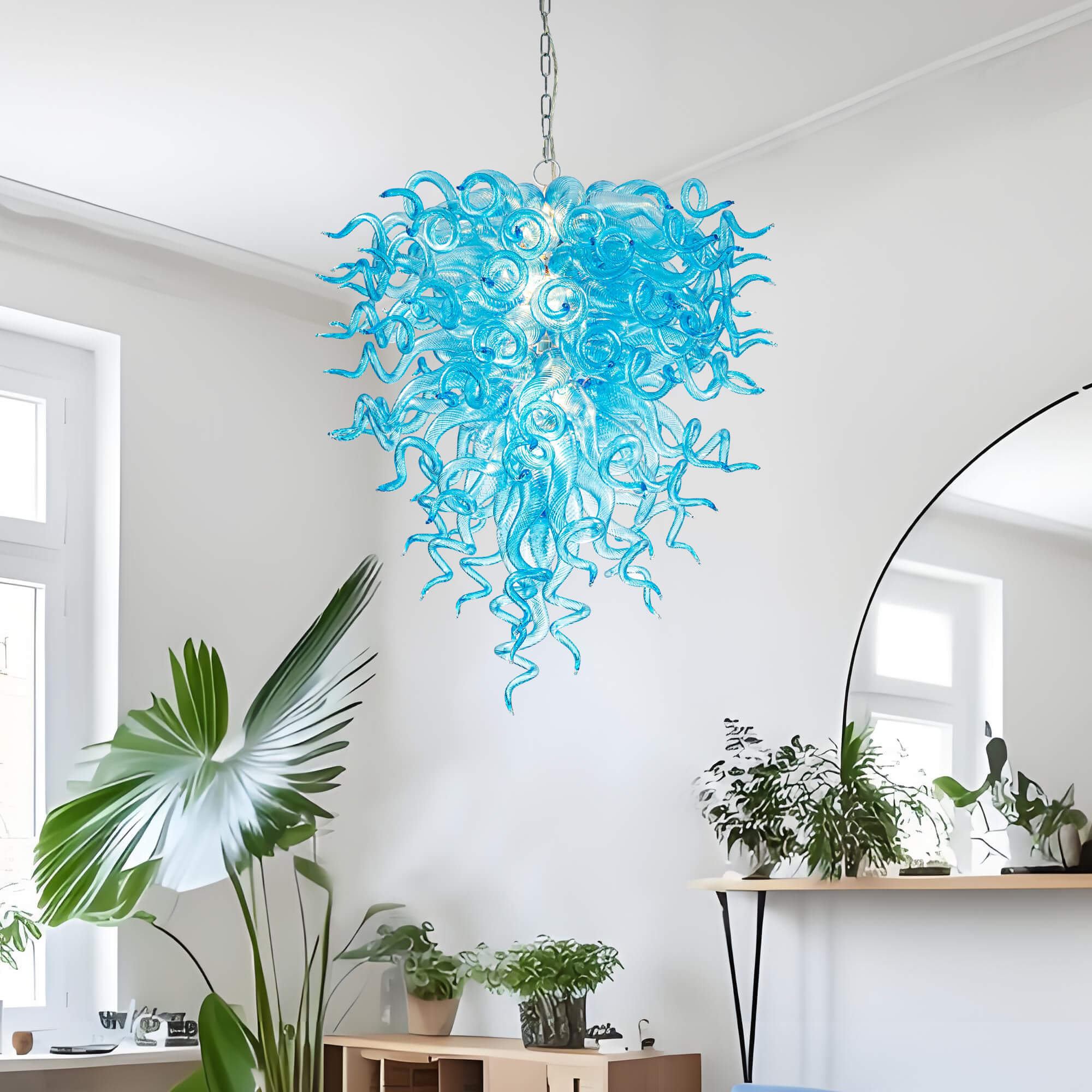 Murano Glass Light Pendant Chihuly Style Chandelier (Light Blue)