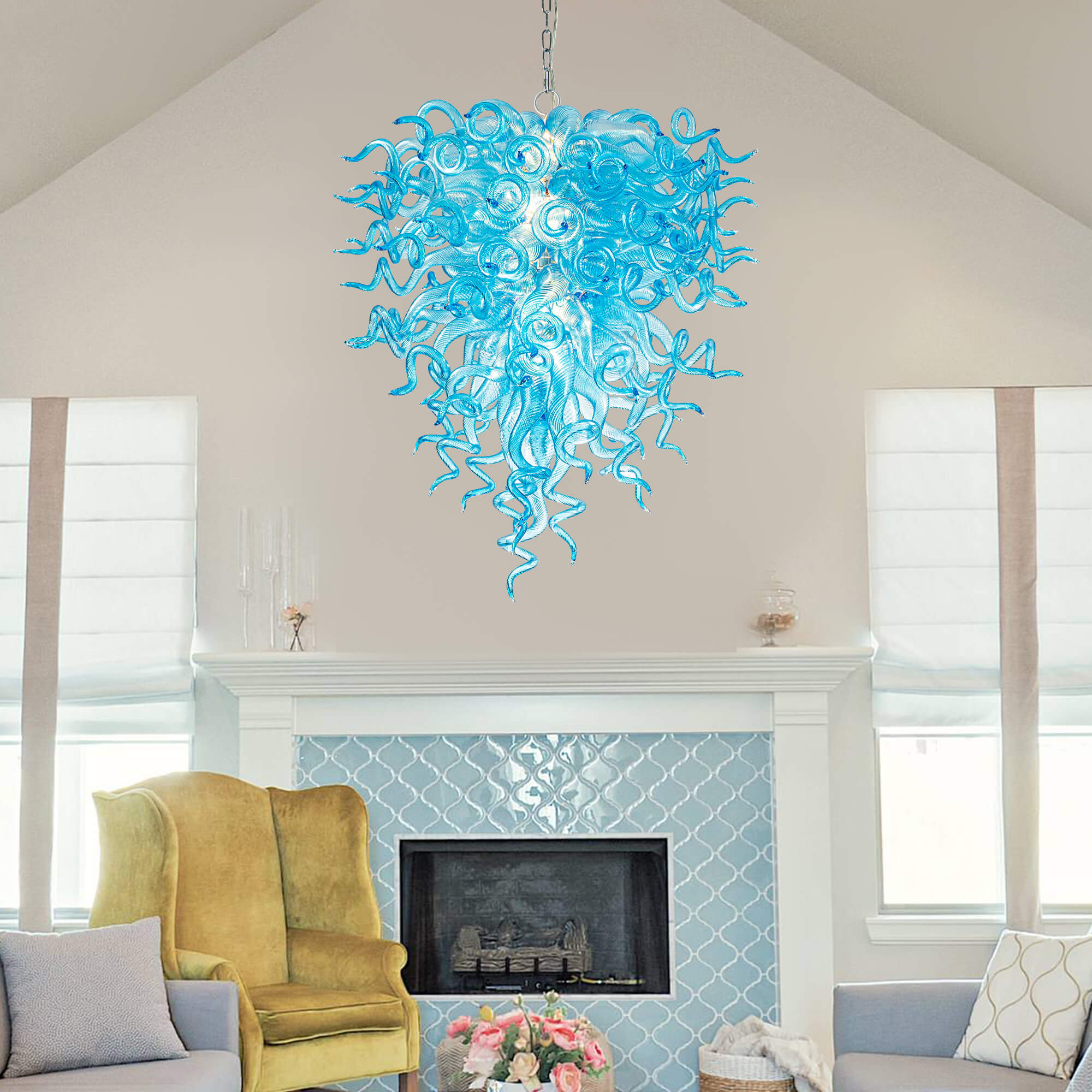 Murano Glass Light Pendant Chihuly Style Chandelier (Light Blue)