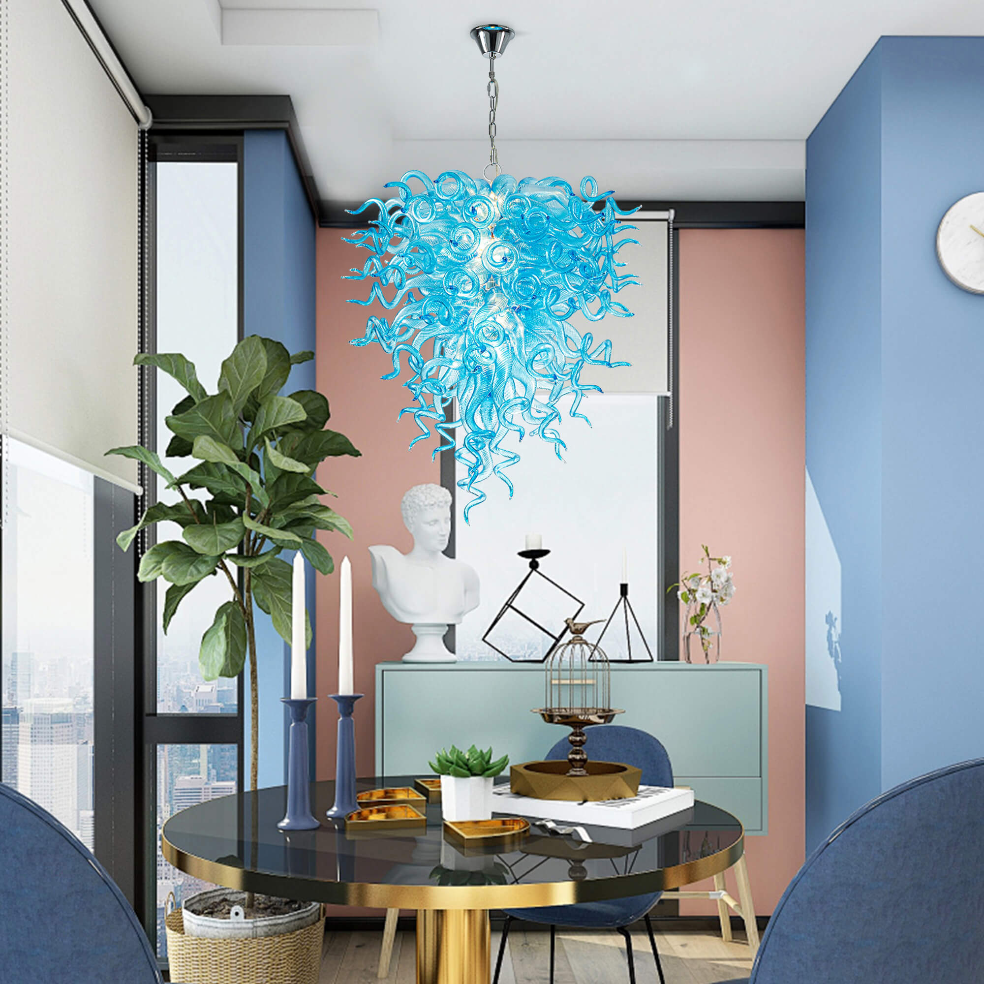 Murano Glass Light Pendant Chihuly Style Chandelier (Light Blue)
