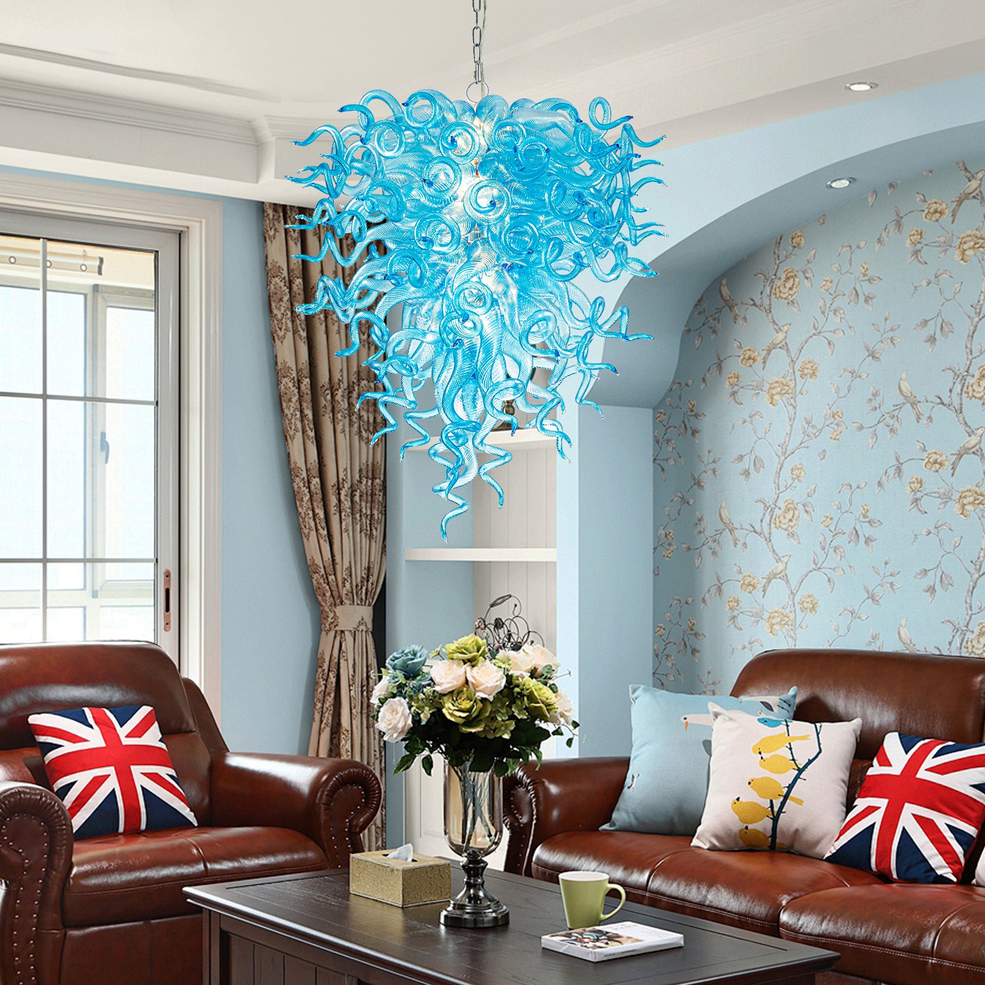 Murano Glass Light Pendant Chihuly Style Chandelier (Light Blue)