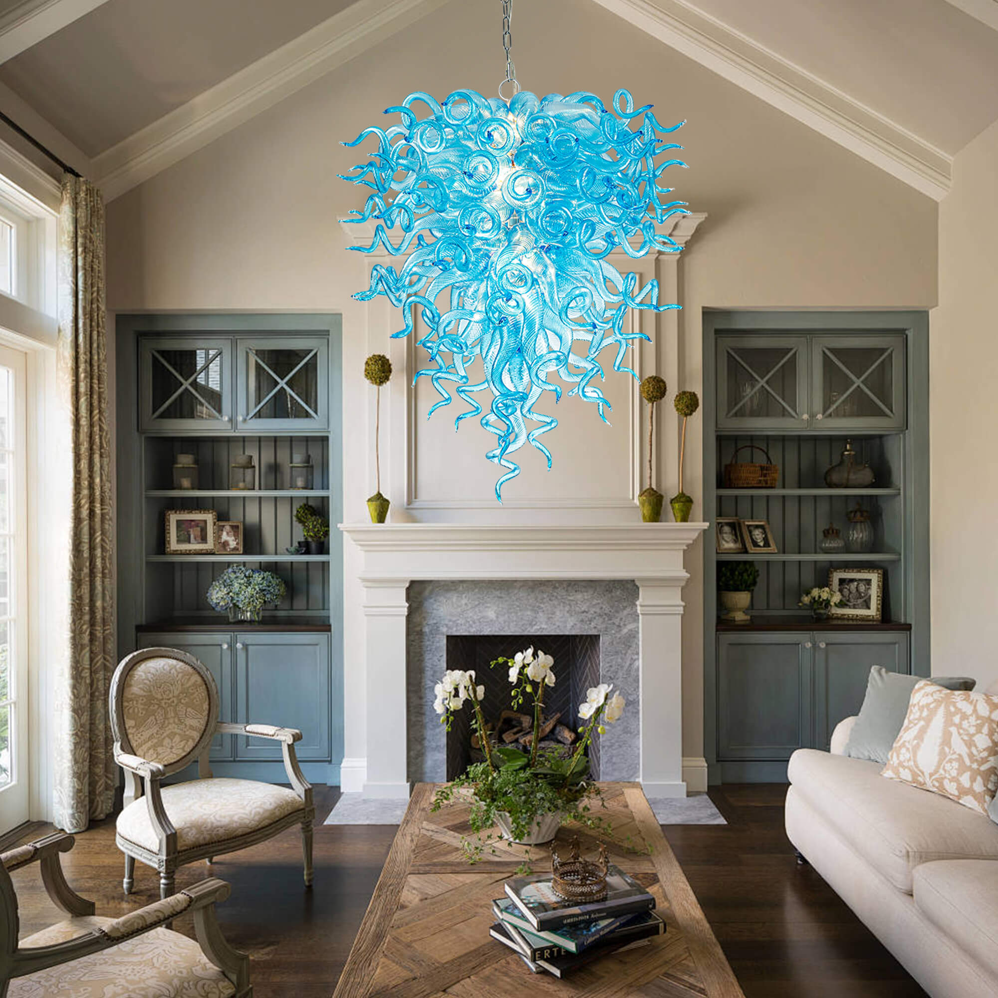 Murano Glass Light Pendant Chihuly Style Chandelier (Light Blue)