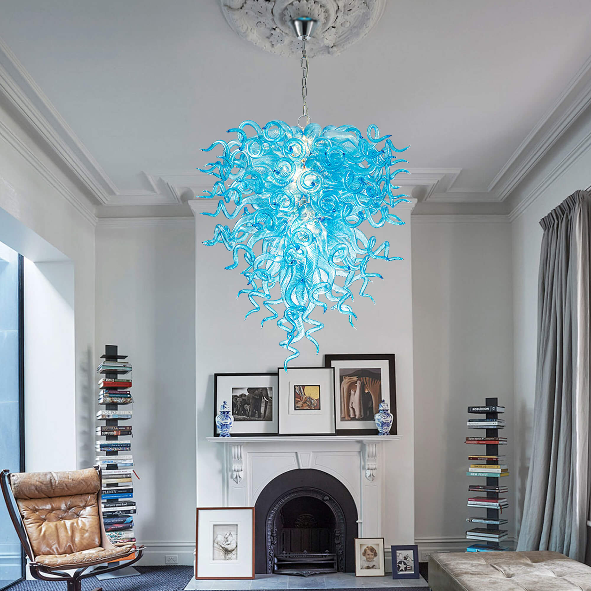 Murano Glass Light Pendant Chihuly Style Chandelier (Light Blue)