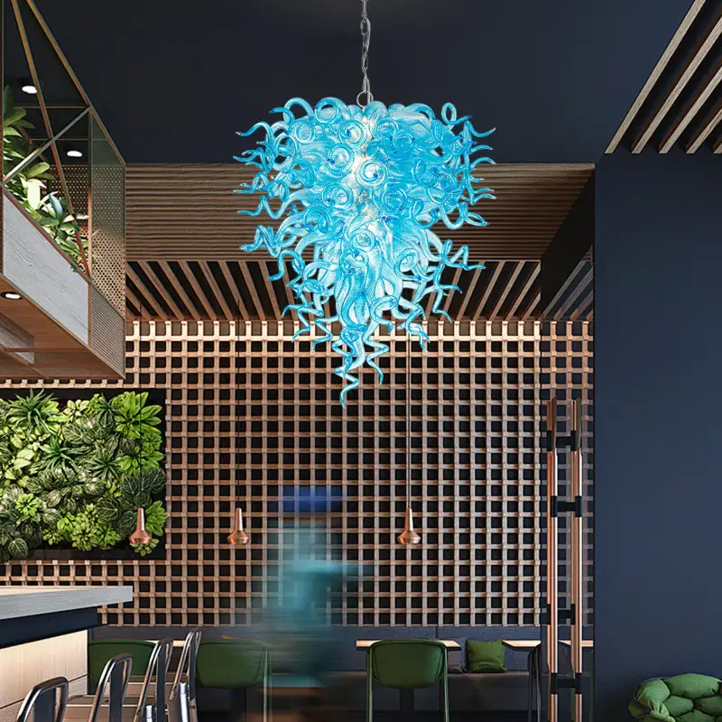 Murano Glass Light Pendant Chihuly Style Chandelier (Light Blue)