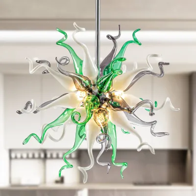 Sputnik Pendant Light Chihuly Style Chandeliers (Green Gray And White)  01