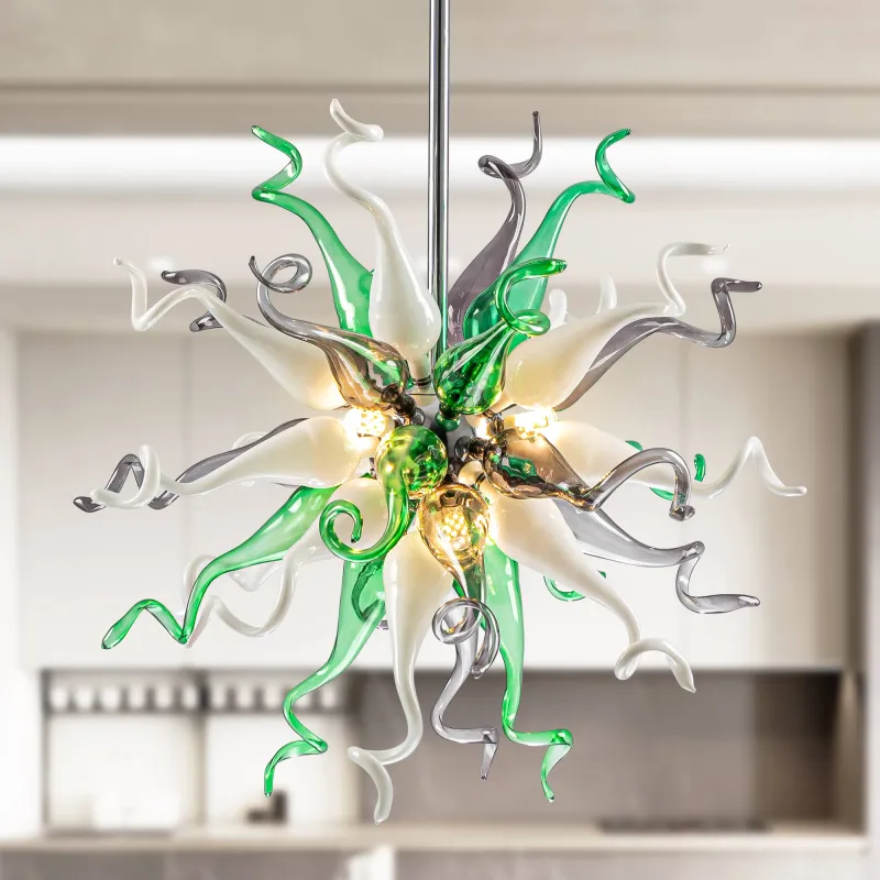 Sputnik Pendant Light Chihuly Style Chandeliers (Green Gray And White) 