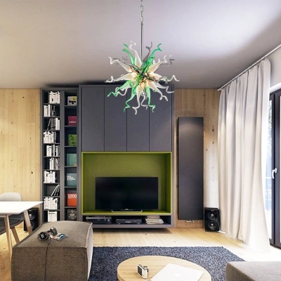 Sputnik Pendant Light Chihuly Style Chandeliers (Green Gray And White)  02
