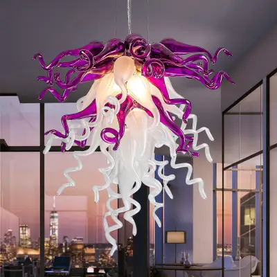 Chihuly Glass Chandelier Hand Blown Glass Chandelier (Purple And White) 01