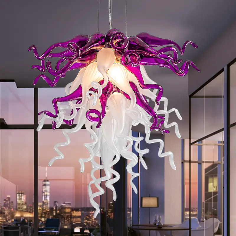 Chihuly Glass Chandelier Hand Blown Glass Chandelier (Purple And White)