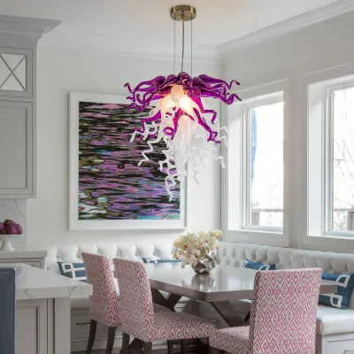 Chihuly Glass Chandelier Hand Blown Glass Chandelier (Purple And White) 02