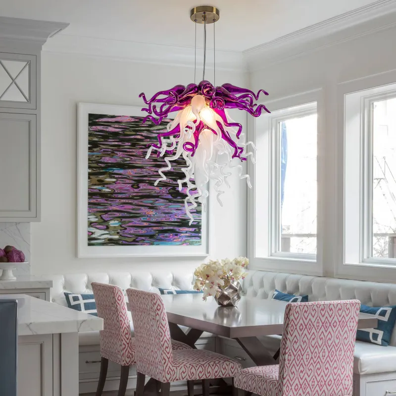 Chihuly Glass Chandelier Hand Blown Glass Chandelier (Purple And White)