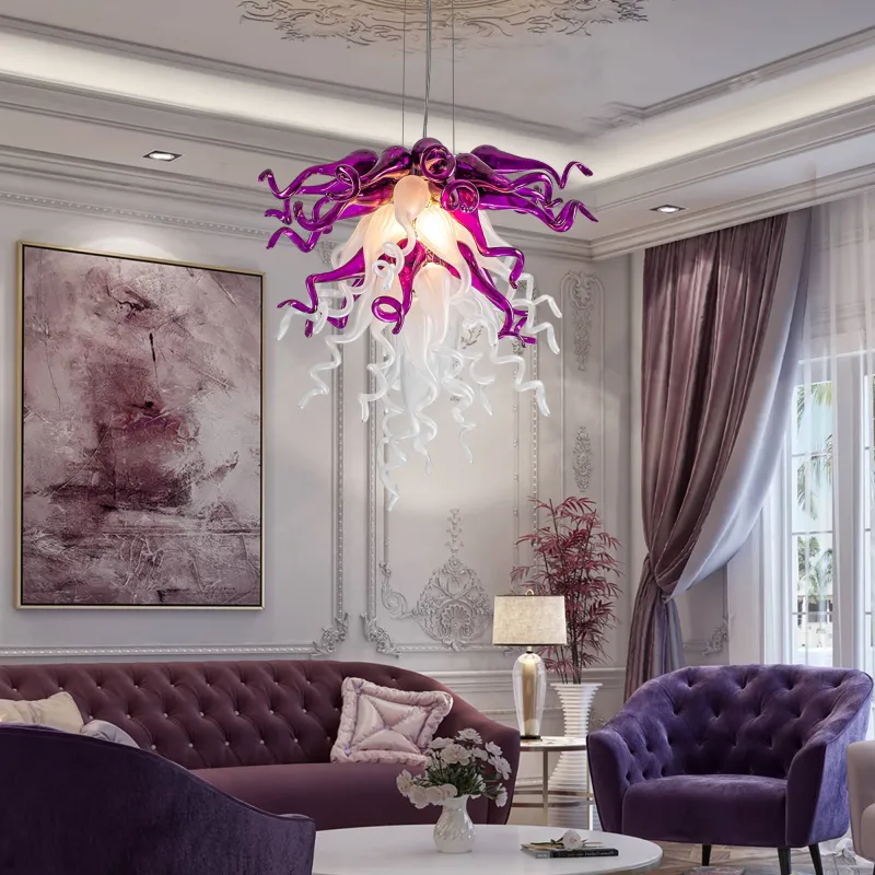 Chihuly Glass Chandelier Hand Blown Glass Chandelier (Purple And White)