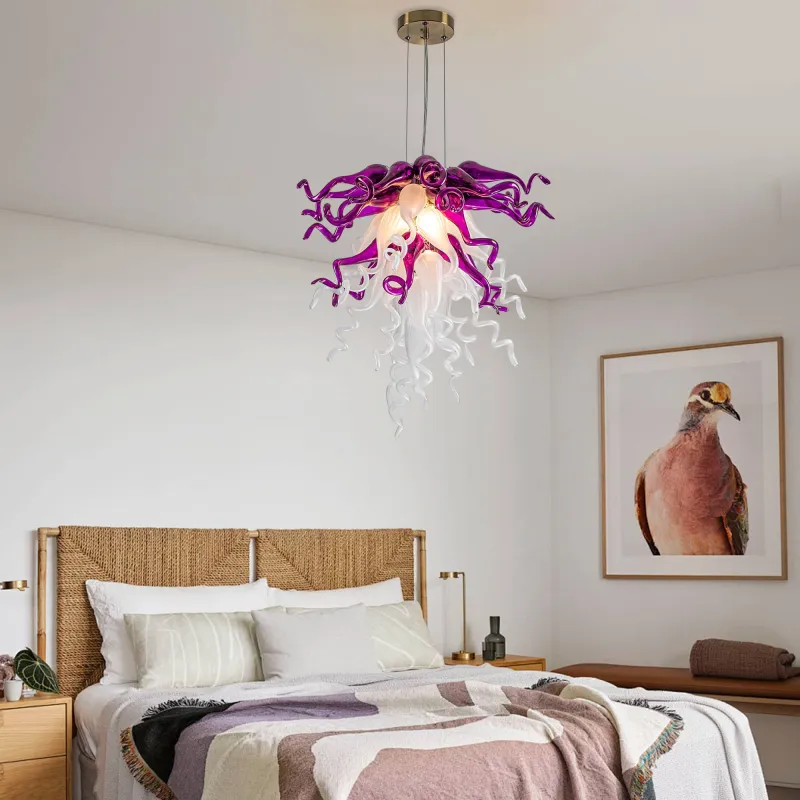 Chihuly Glass Chandelier Hand Blown Glass Chandelier (Purple And White)