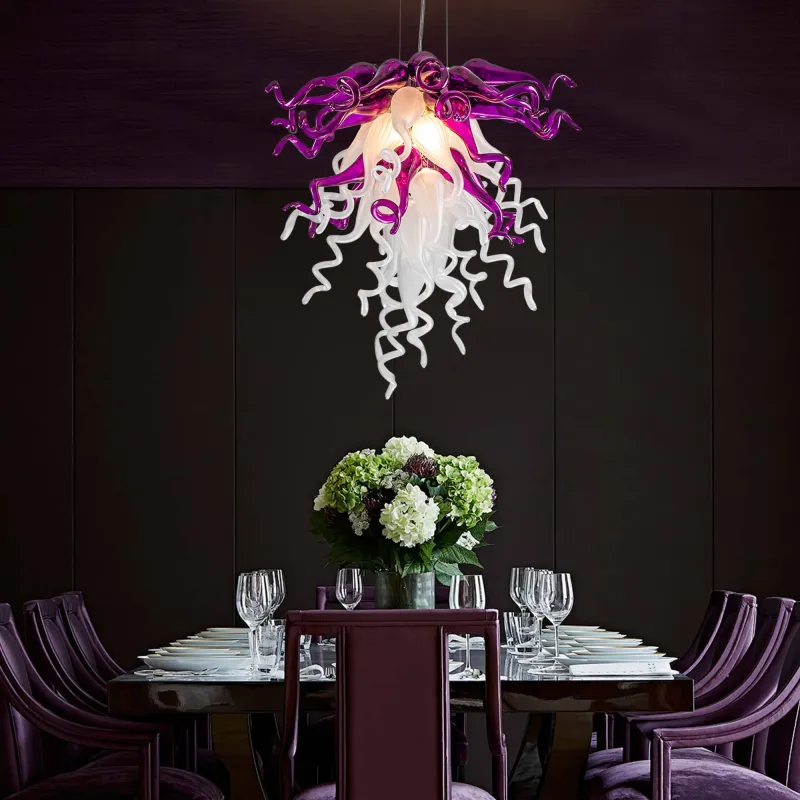 Chihuly Glass Chandelier Hand Blown Glass Chandelier (Purple And White)