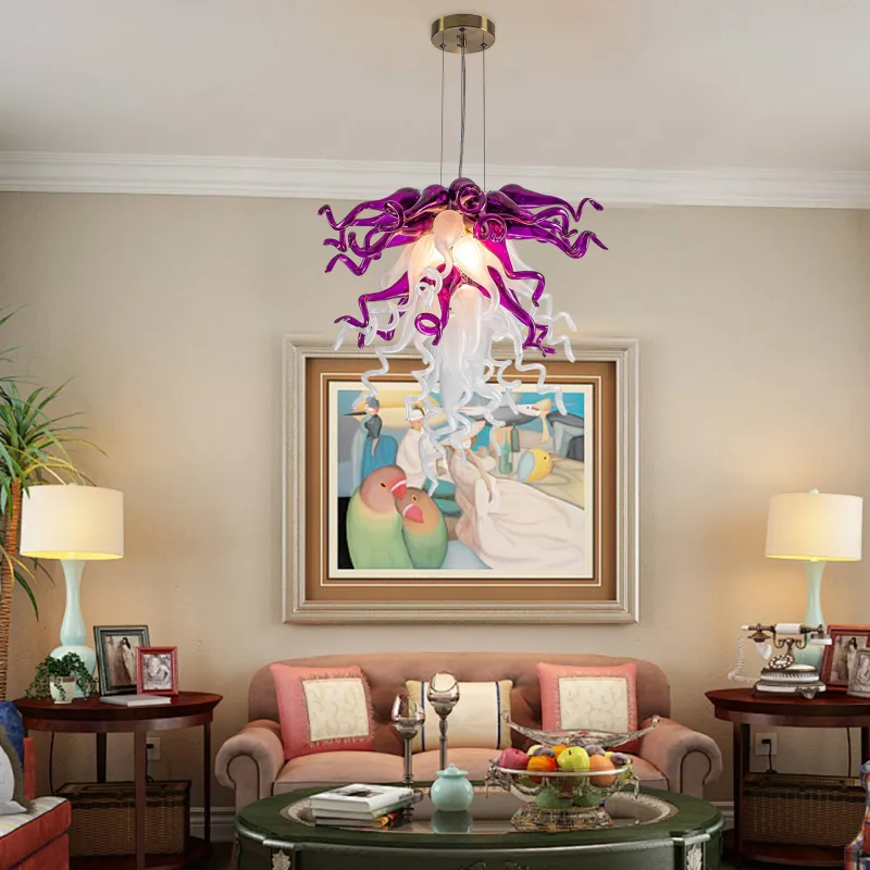 Chihuly Glass Chandelier Hand Blown Glass Chandelier (Purple And White)