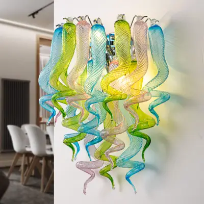 Stained Glass Sconce Chihuly Style Murano Glass (Blue Green Pink)  01