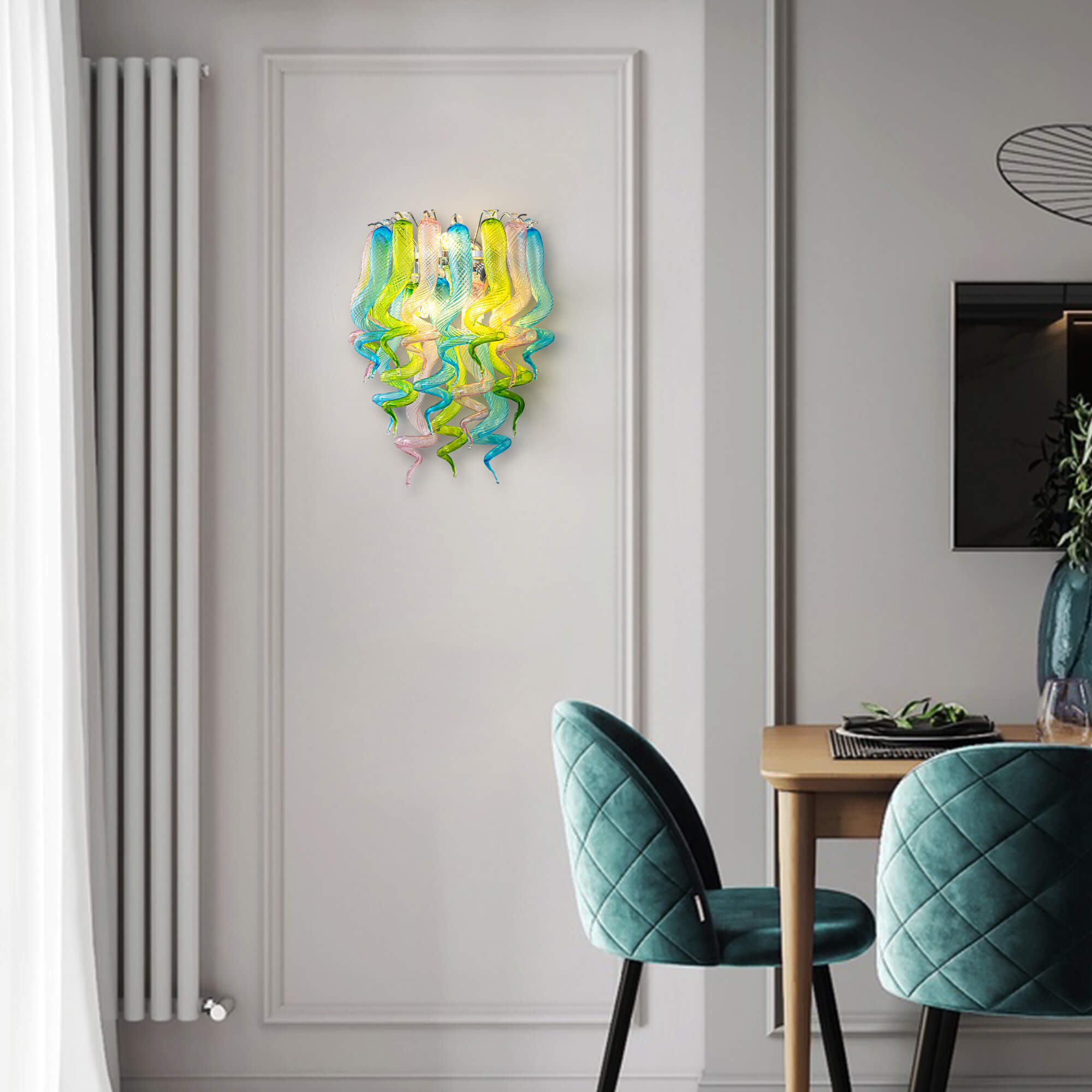 Stained Glass Sconce Chihuly Style Murano Glass (Blue Green Pink) 