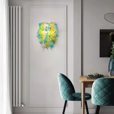 Stained Glass Sconce Chihuly Style Murano Glass (Blue Green Pink)  02