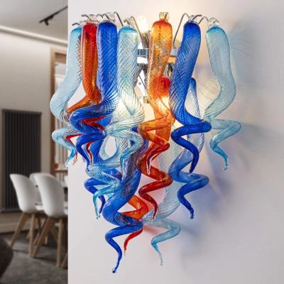 Stained Glass Sconce Chihuly Style Murano Glass (Dark Blue Light Blue Orange) 01
