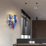Stained Glass Sconce Chihuly Style Murano Glass (Dark Blue Light Blue Orange)