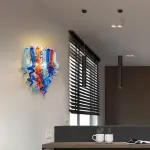 Stained Glass Sconce Chihuly Style Murano Glass (Dark Blue Light Blue Orange)