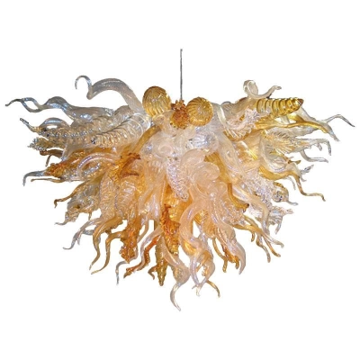 Hand Blown Glass Chandelier Chihuly Style Chandelier For Sale (Amber And Clear) 01