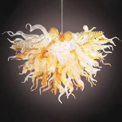 Hand Blown Glass Chandelier Chihuly Style Chandelier For Sale (Amber And Clear) 02